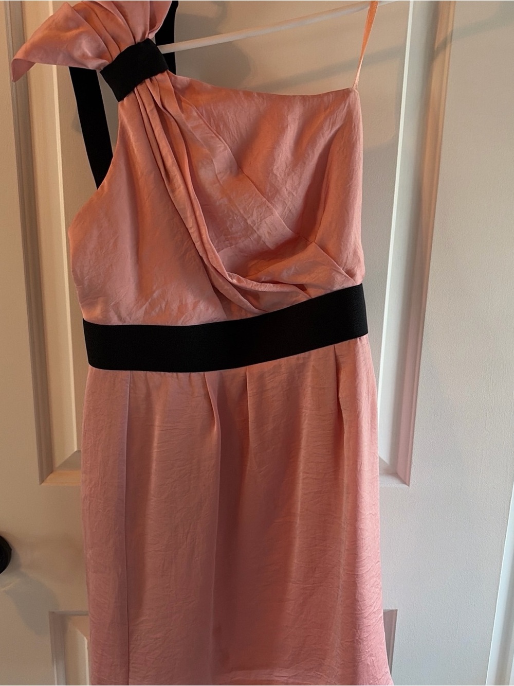 BCBGeneration Blush Pink One-Shoulder Dress with Black Waistband
